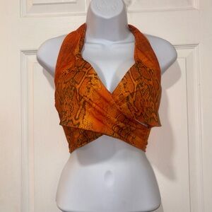 3/$15 MUST BUNDLE NWT PrettyLittleThing Orange Snake Print Halter Top Size M